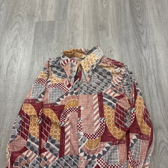 Vintage Styled In California Shirt Mens Medium 60s 70s Geometric Patchwork Party - Picture 2 of 10